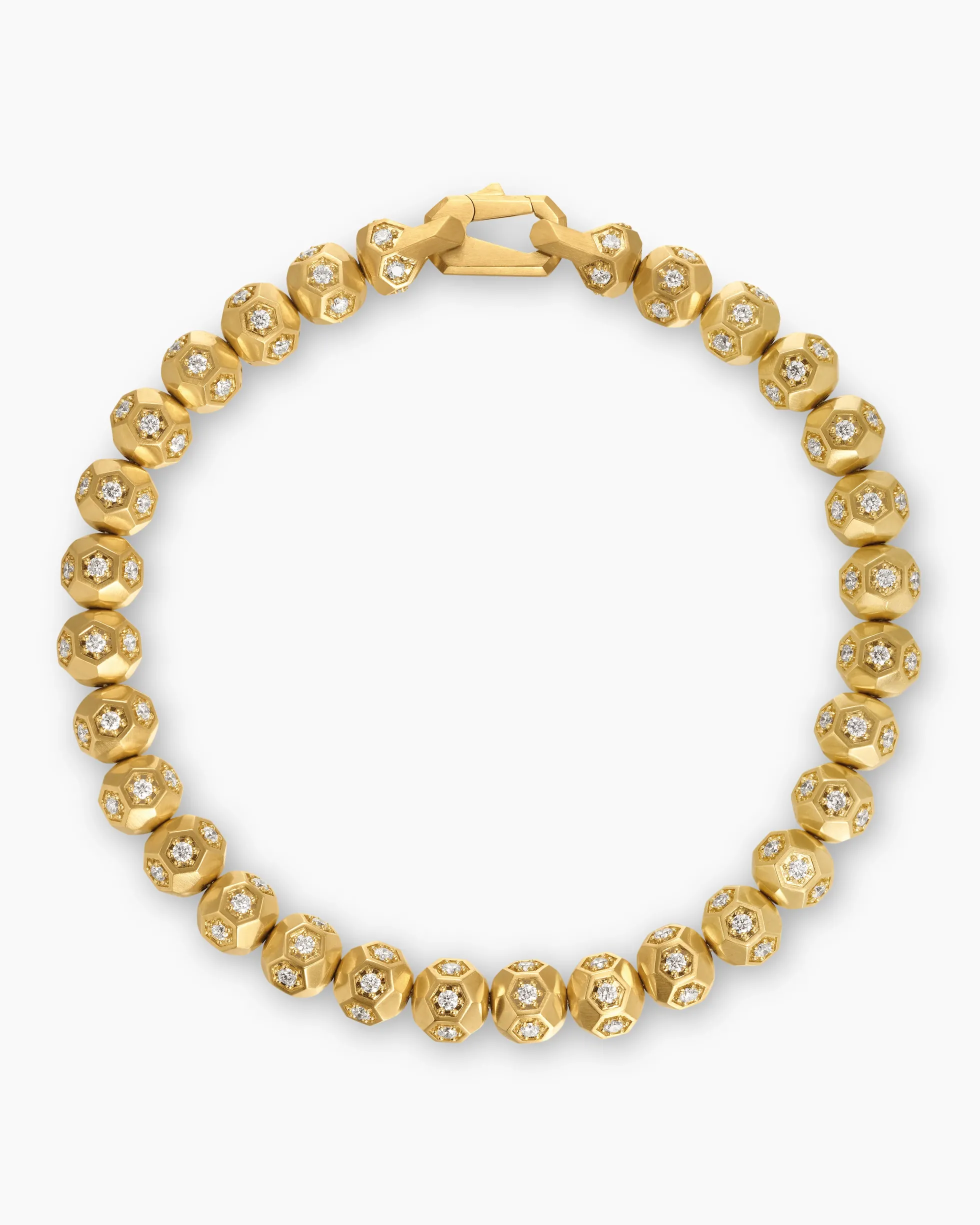 Spiritual Beads Faceted Bracelet 18K Yellow Gold with Pavé Diamonds, 6mm