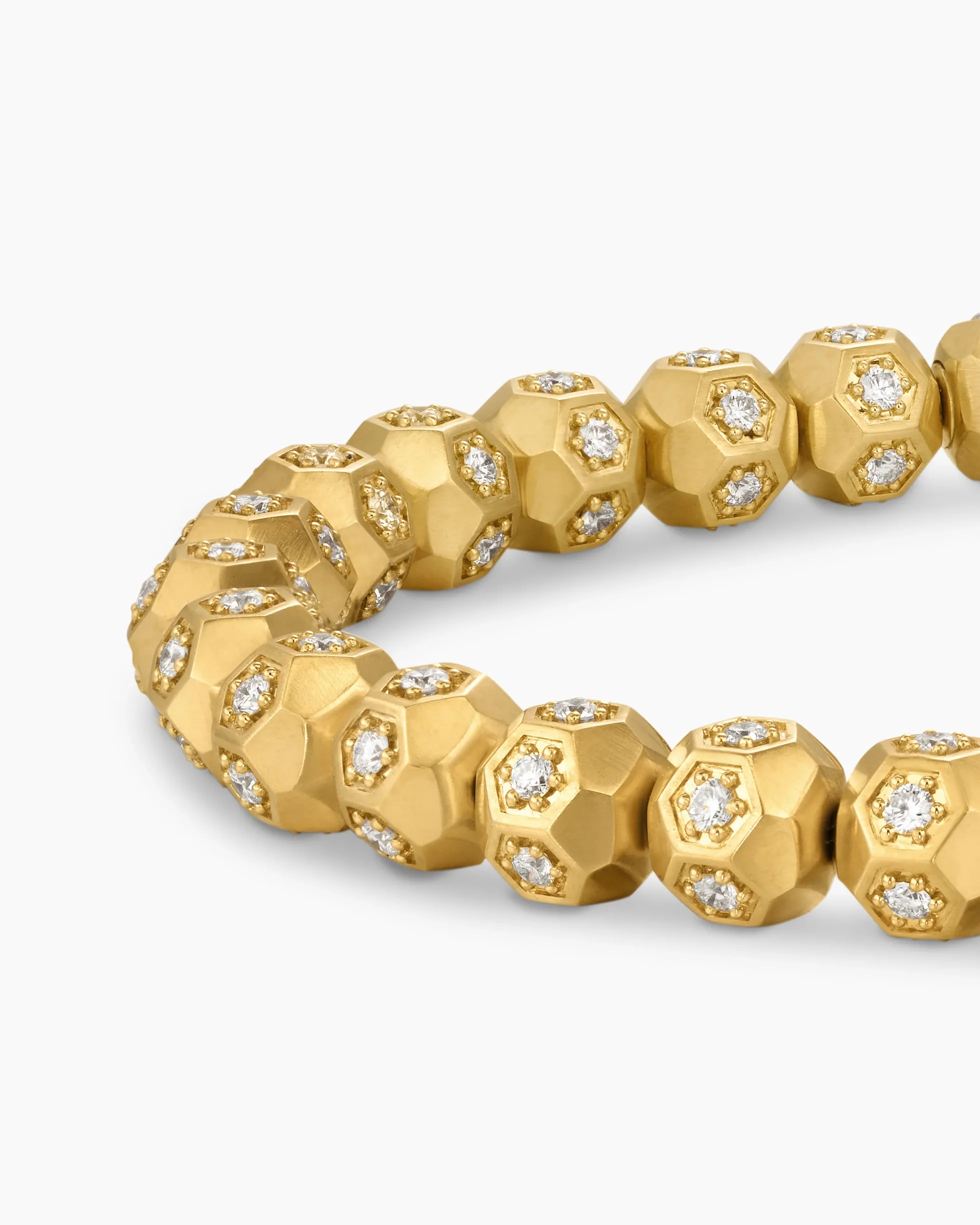 Spiritual Beads Faceted Bracelet 18K Yellow Gold with Pavé Diamonds, 6mm