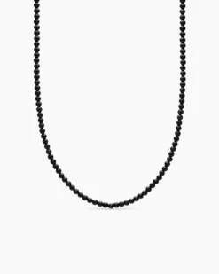 Spiritual Beads Necklace Black Onyx with Sterling Silver, 4mm