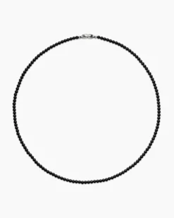 Spiritual Beads Necklace Black Onyx with Sterling Silver, 4mm