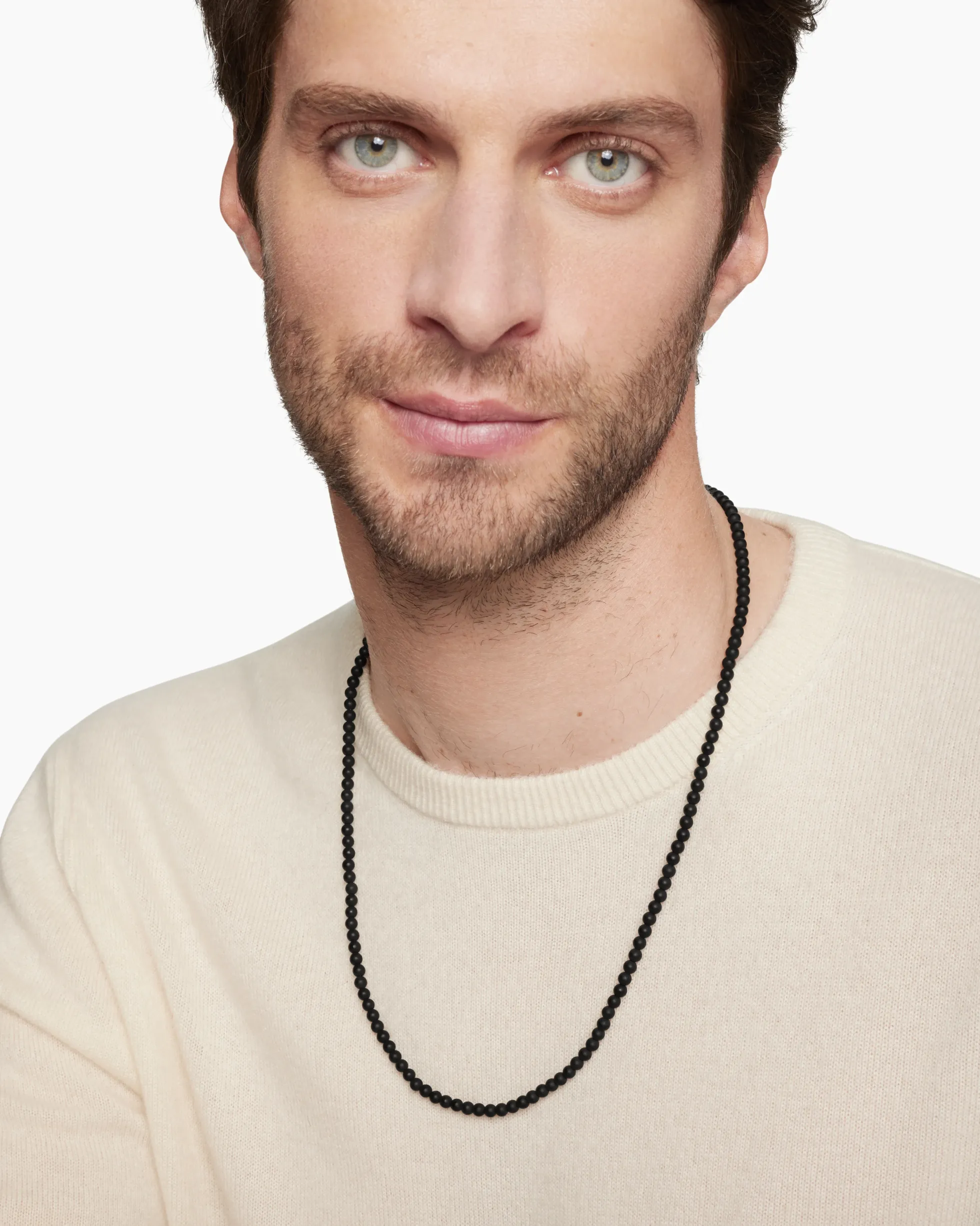 Spiritual Beads Necklace Black Onyx with Sterling Silver, 4mm
