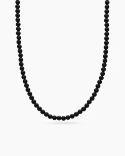 Spiritual Beads Necklace Black Onyx with Sterling Silver, 5mm