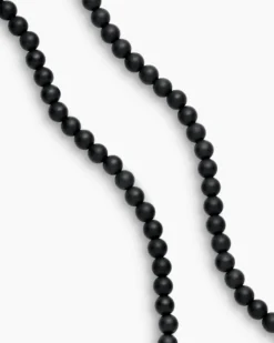 Spiritual Beads Necklace Black Onyx with Sterling Silver, 5mm