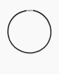 Spiritual Beads Necklace Black Onyx with Sterling Silver, 5mm