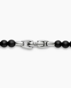 Spiritual Beads Necklace Black Onyx with Sterling Silver, 5mm