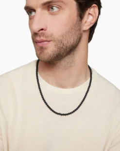 Spiritual Beads Necklace Black Onyx with Sterling Silver, 5mm