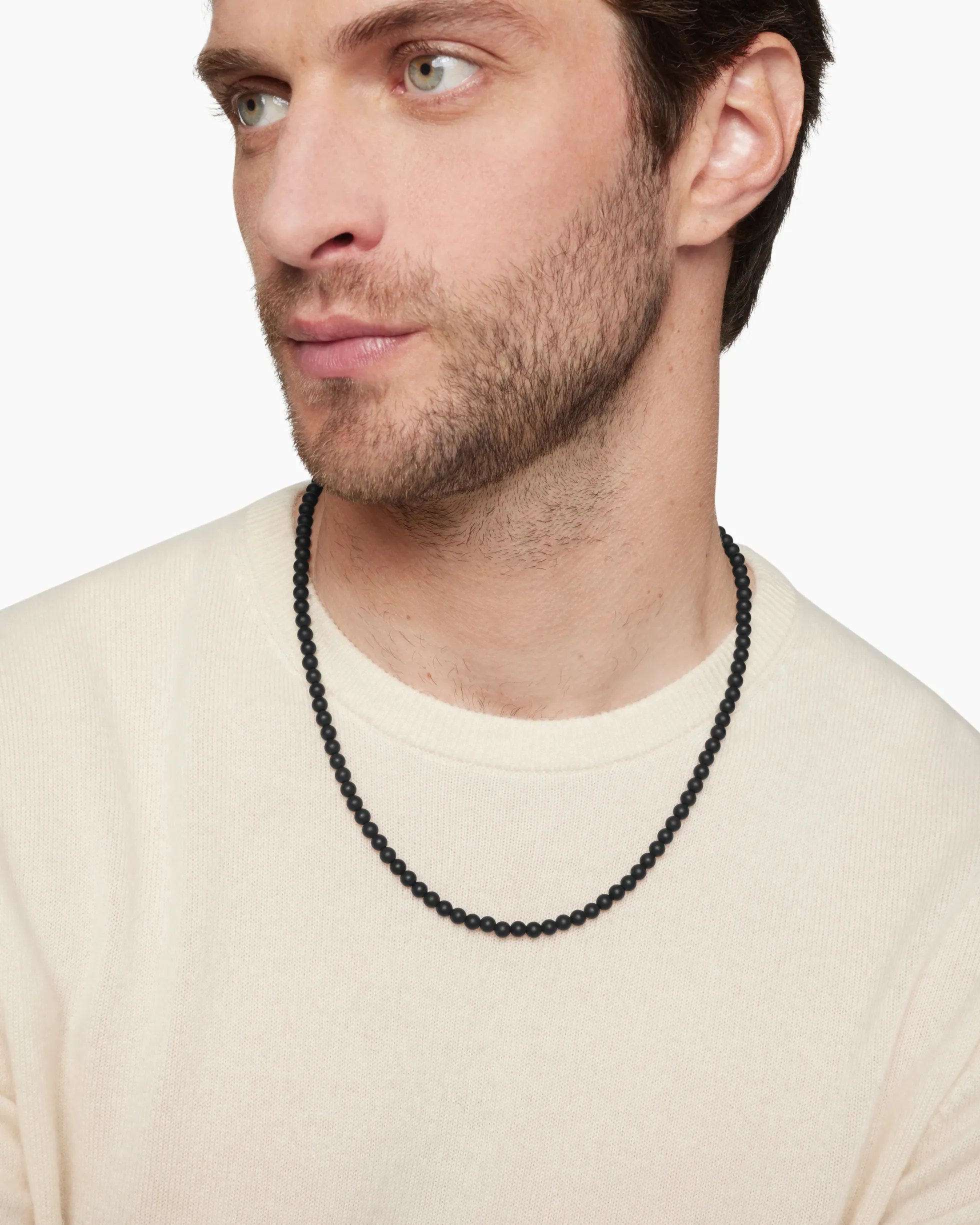 Spiritual Beads Necklace Black Onyx with Sterling Silver, 5mm