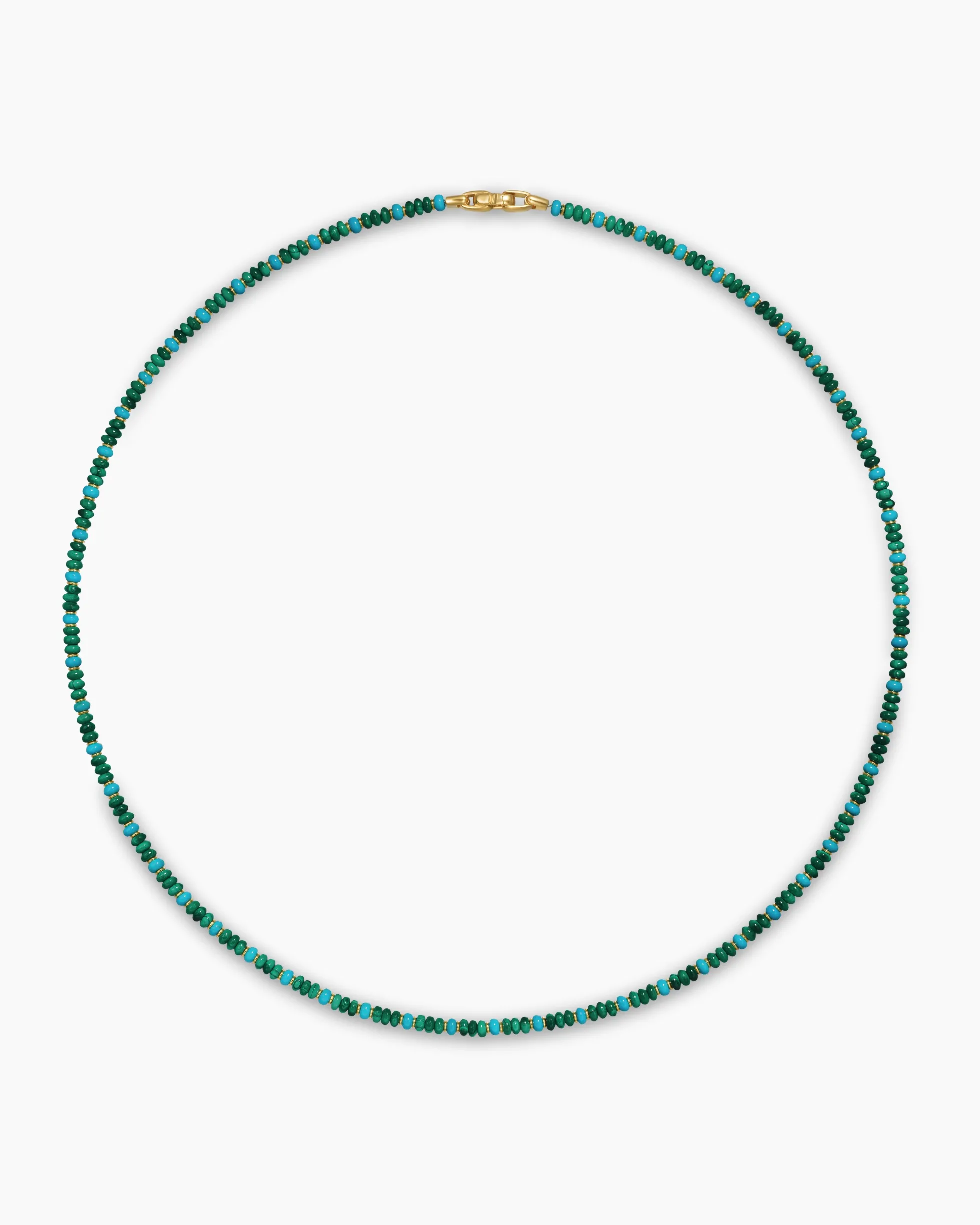 Spiritual Beads Necklace 18K Yellow Gold with Malachite and Turquoise, 4mm