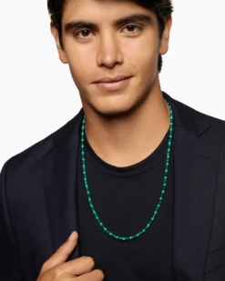 Spiritual Beads Necklace 18K Yellow Gold with Malachite and Turquoise, 4mm