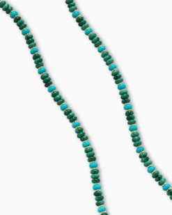 Spiritual Beads Necklace 18K Yellow Gold with Malachite and Turquoise, 4mm