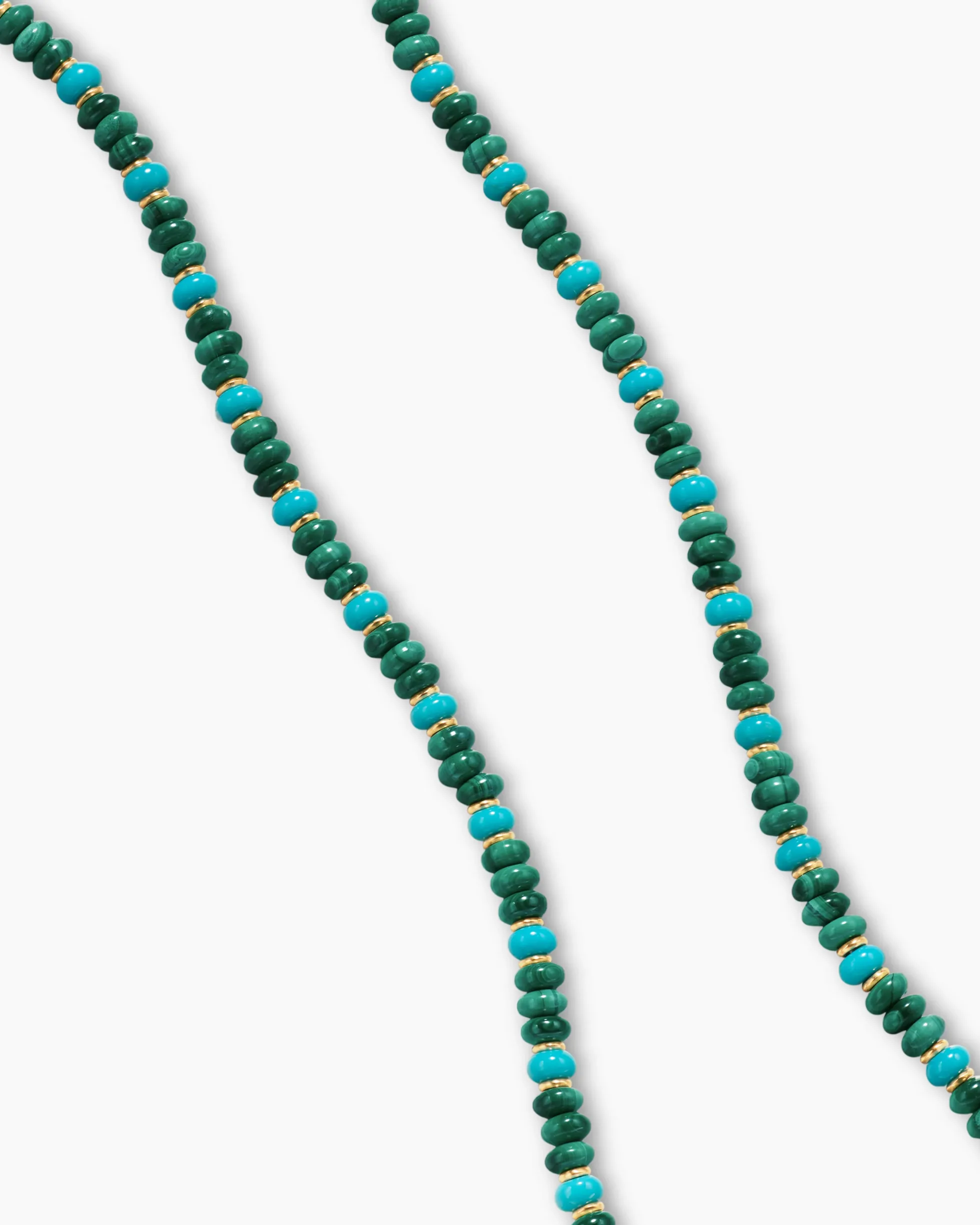 Spiritual Beads Necklace 18K Yellow Gold with Malachite and Turquoise, 4mm