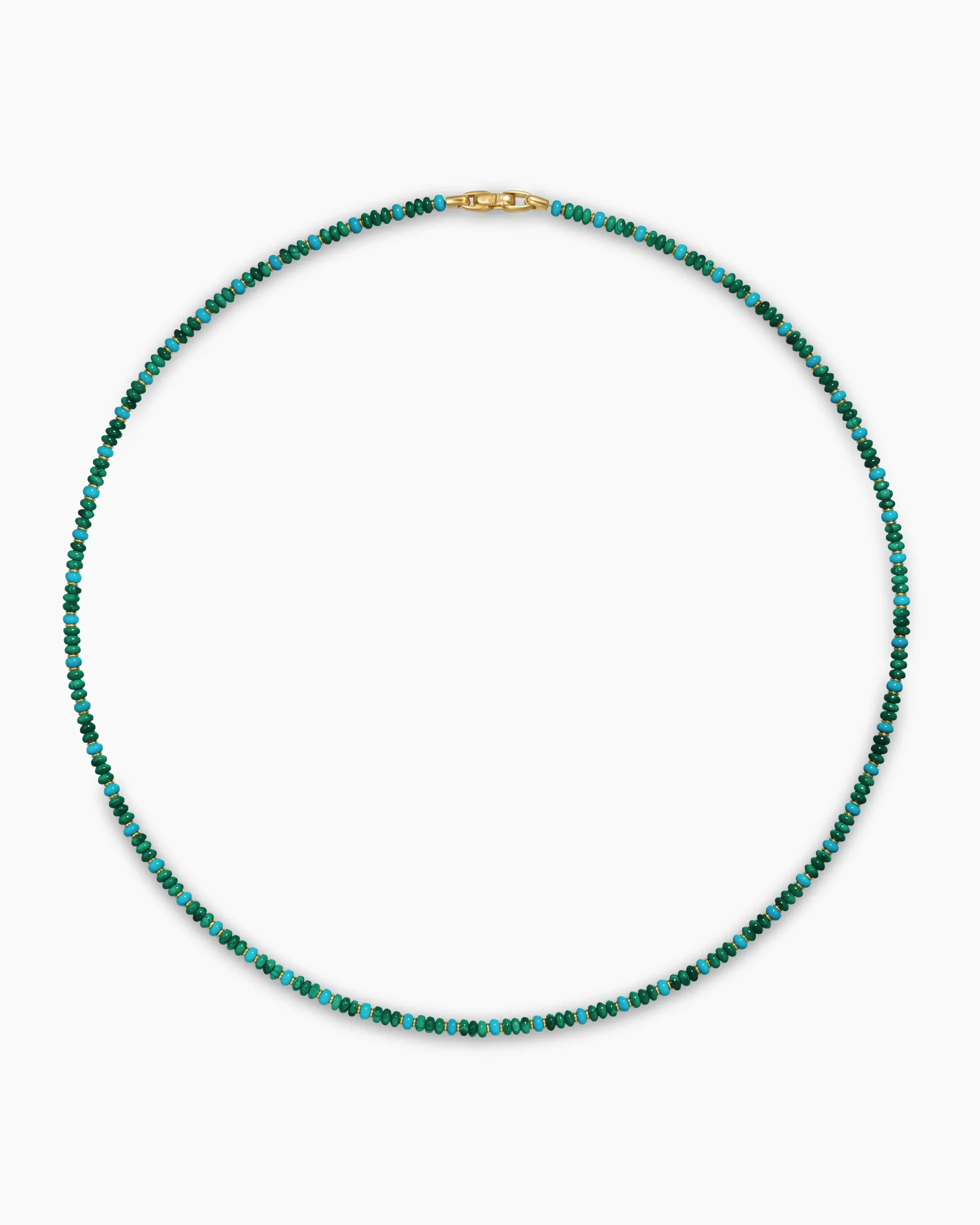 Spiritual Beads Necklace 18K Yellow Gold with Malachite and Turquoise, 4mm
