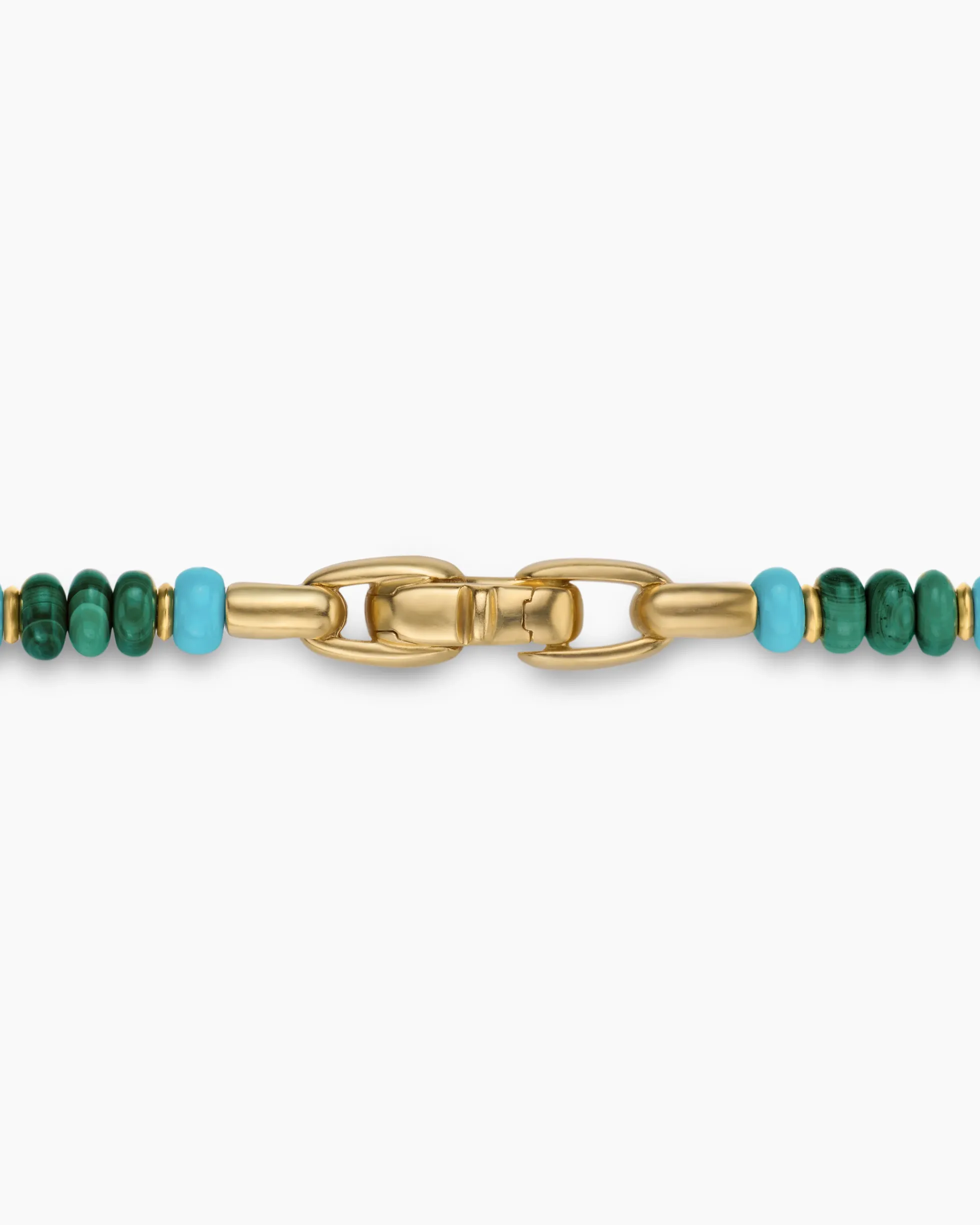 Spiritual Beads Necklace 18K Yellow Gold with Malachite and Turquoise, 4mm