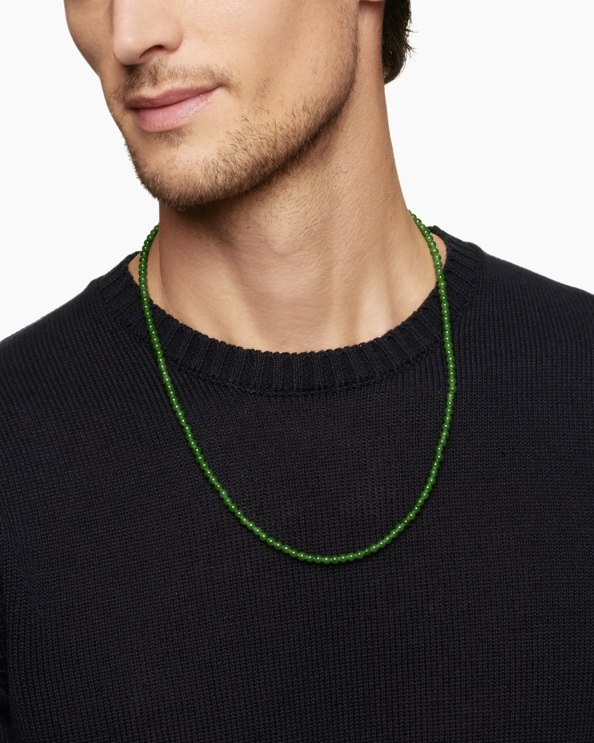 Spiritual Beads Necklace Nephrite Jade and 18K Yellow Gold, 4mm