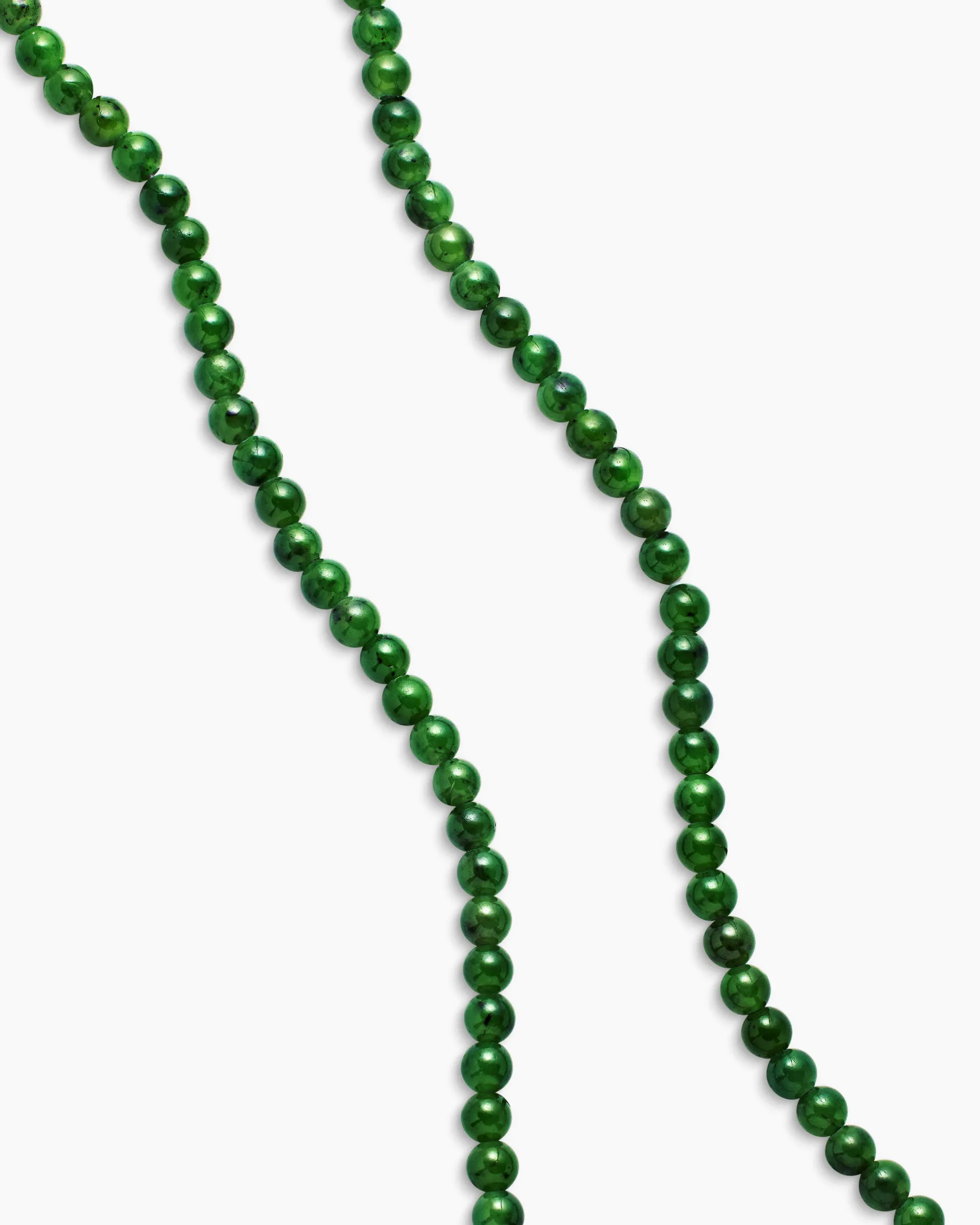 Spiritual Beads Necklace Nephrite Jade and 18K Yellow Gold, 4mm