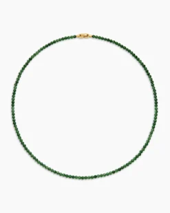 Spiritual Beads Necklace Nephrite Jade and 18K Yellow Gold, 4mm