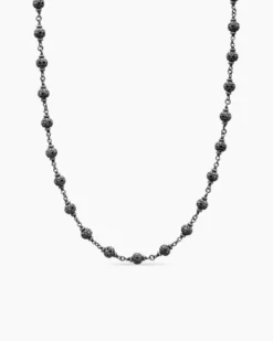 Spiritual Beads Necklace Sterling Silver with Black Diamonds, 6mm