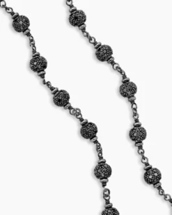 Spiritual Beads Necklace Sterling Silver with Black Diamonds, 6mm