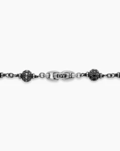 Spiritual Beads Necklace Sterling Silver with Black Diamonds, 6mm