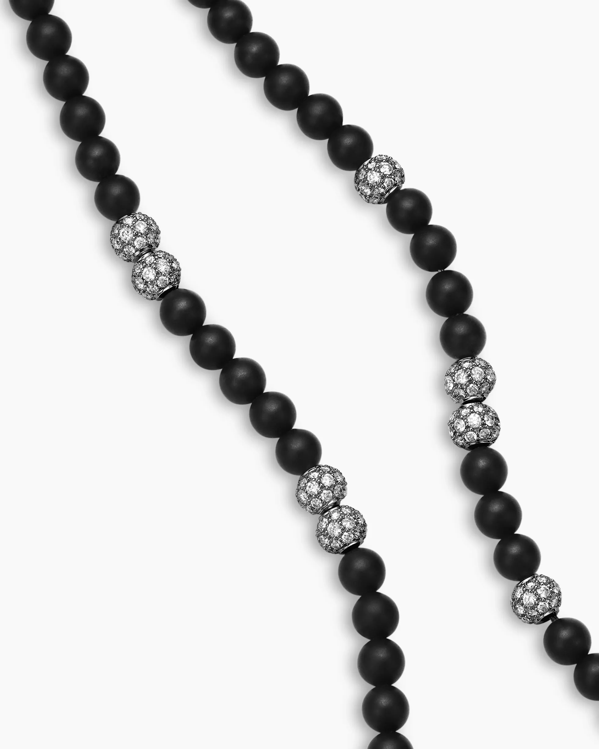 Spiritual Beads Necklace Sterling Silver with Black Onyx and Pavé Diamonds, 6mm