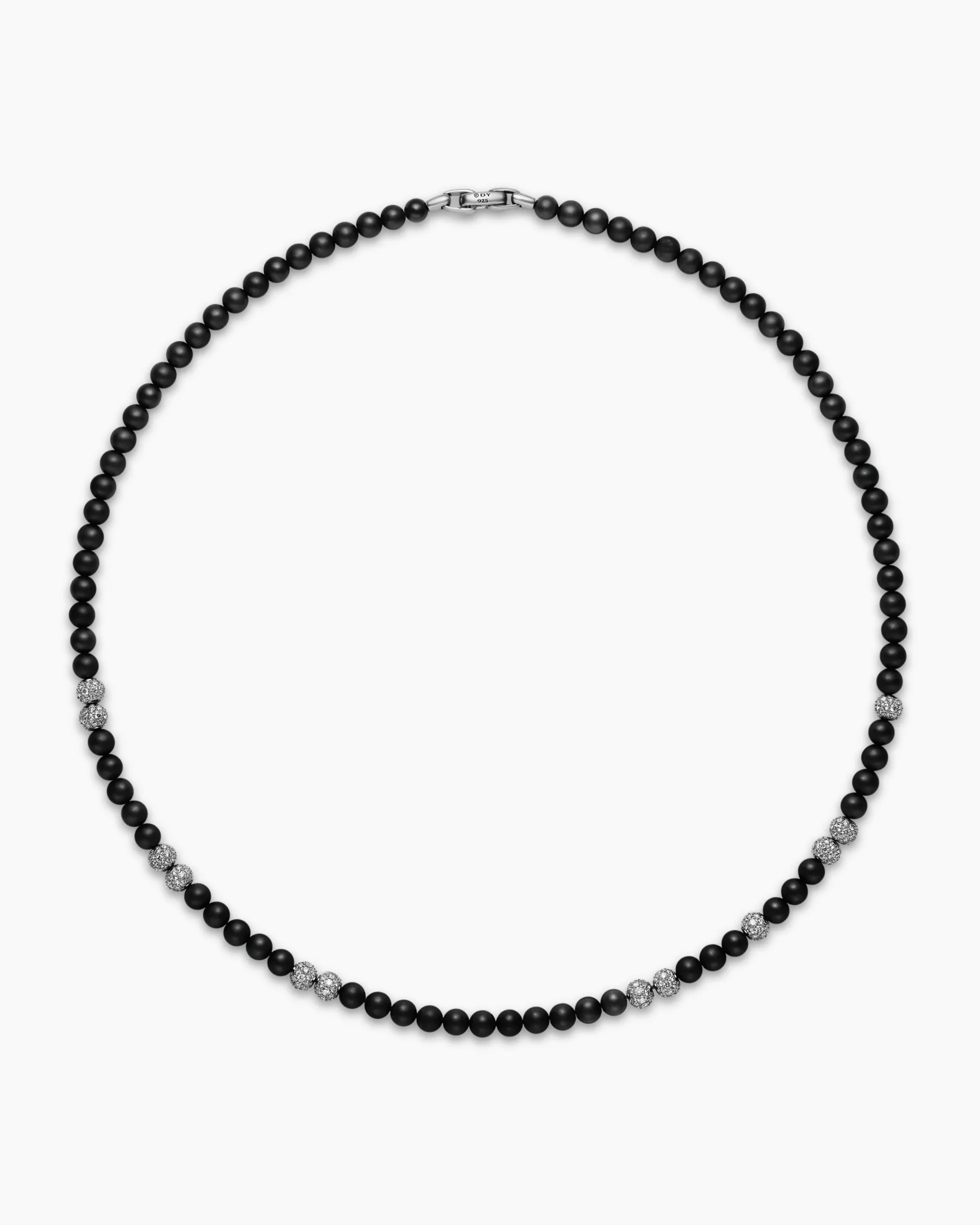 Spiritual Beads Necklace Sterling Silver with Black Onyx and Pavé Diamonds, 6mm