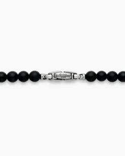 Spiritual Beads Necklace Sterling Silver with Black Onyx and Pavé Diamonds, 6mm