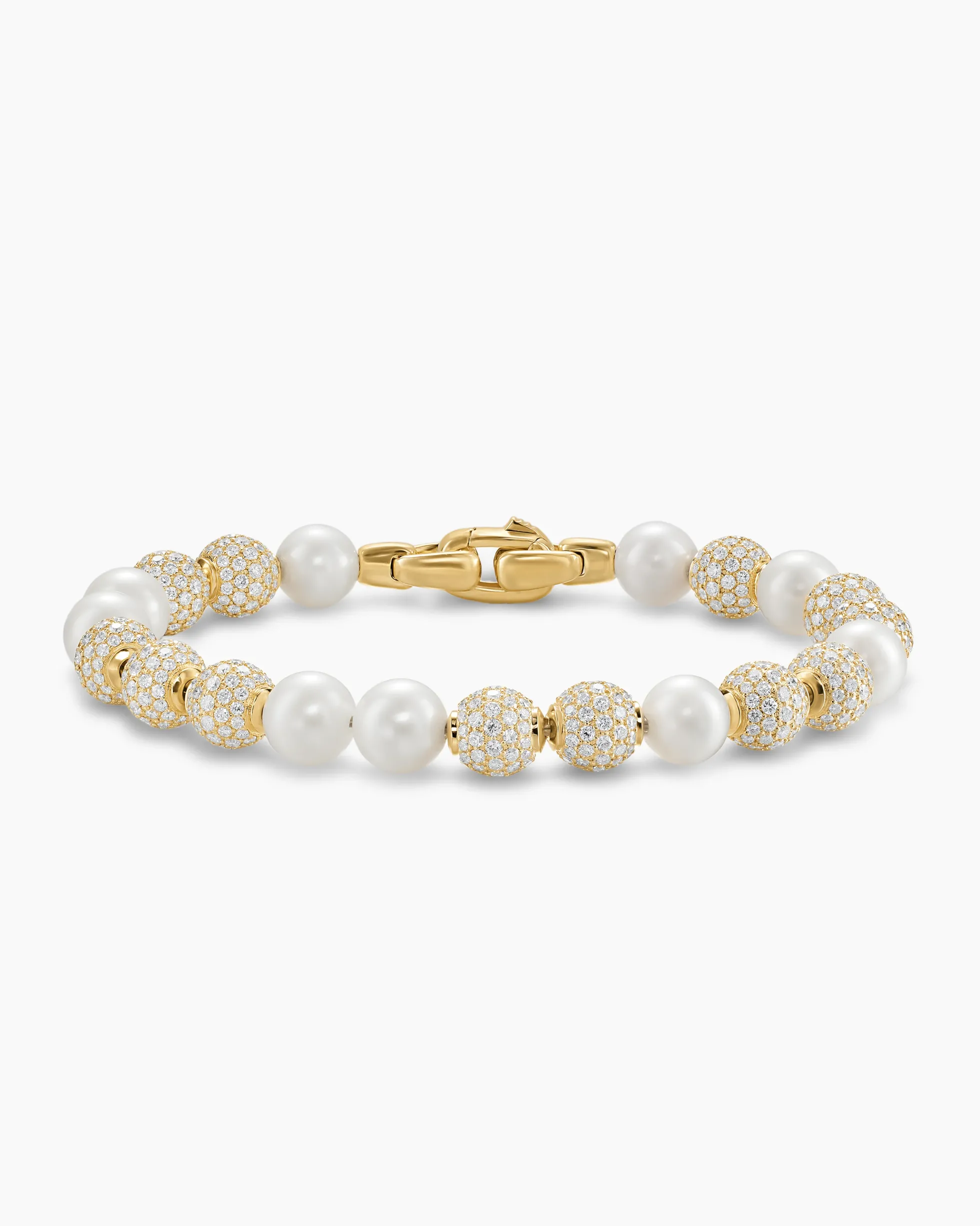 Spiritual Beads Pearl and Pavé Bracelet 18K Yellow Gold with Pearls and Pavé Diamonds, 8mm