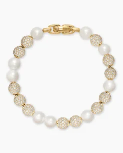 Spiritual Beads Pearl and Pavé Bracelet 18K Yellow Gold with Pearls and Pavé Diamonds, 8mm
