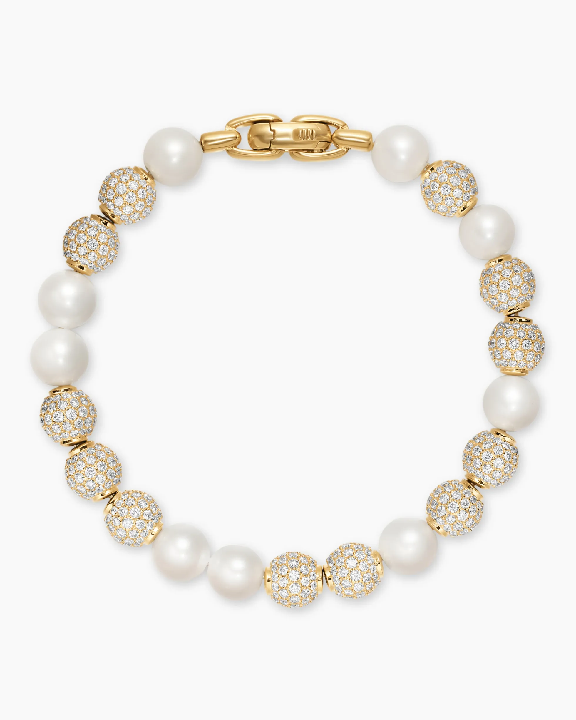 Spiritual Beads Pearl and Pavé Bracelet 18K Yellow Gold with Pearls and Pavé Diamonds, 8mm