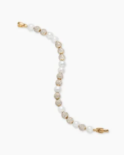 Spiritual Beads Pearl and Pavé Bracelet 18K Yellow Gold with Pearls and Pavé Diamonds, 8mm
