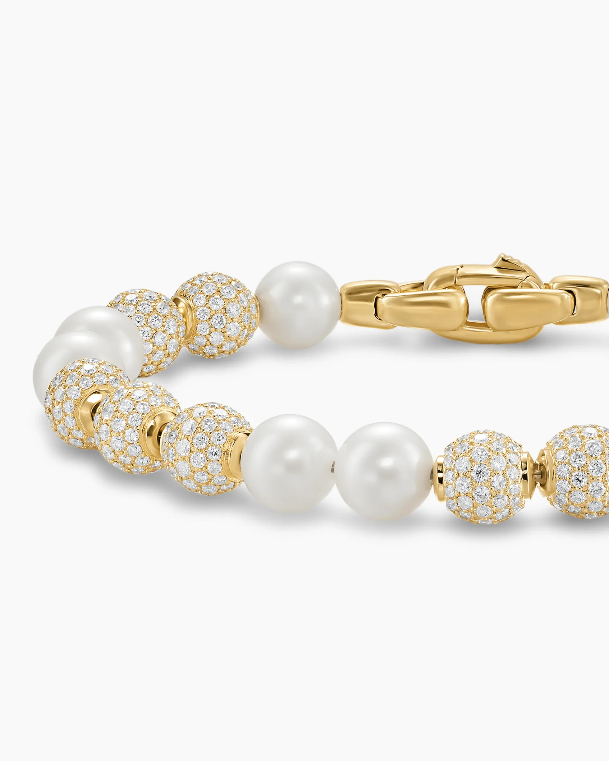 Spiritual Beads Pearl and Pavé Bracelet 18K Yellow Gold with Pearls and Pavé Diamonds, 8mm