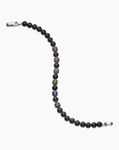 Spiritual Beads Rainbow Bracelet Sterling Silver with Black Onyx, Sapphires and Tsavorites, 6mm