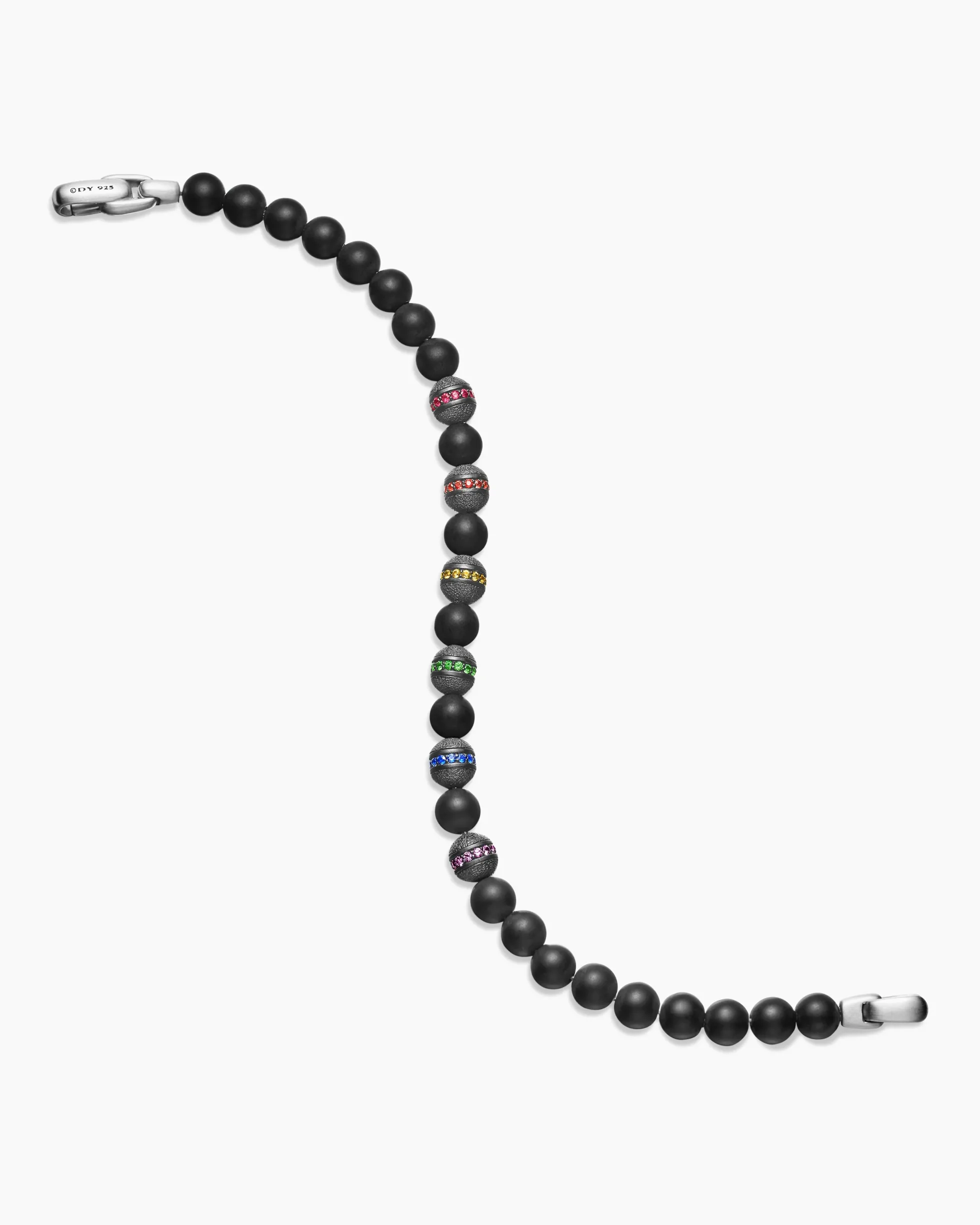 Spiritual Beads Rainbow Bracelet Sterling Silver with Black Onyx, Sapphires and Tsavorites, 6mm