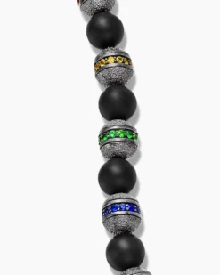 Spiritual Beads Rainbow Bracelet Sterling Silver with Black Onyx, Sapphires and Tsavorites, 6mm
