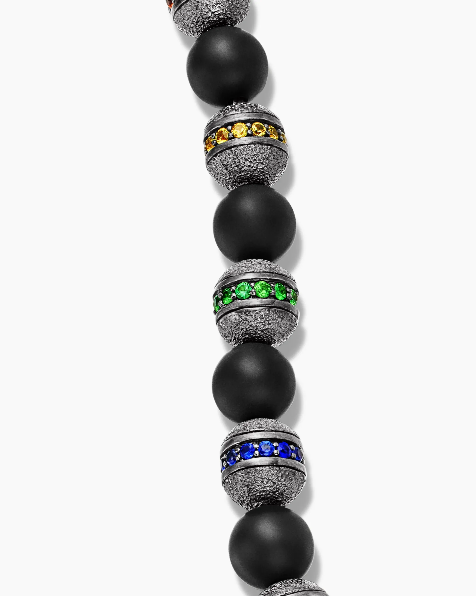 Spiritual Beads Rainbow Bracelet Sterling Silver with Black Onyx, Sapphires and Tsavorites, 6mm