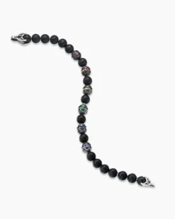 Spiritual Beads Rainbow Bracelet Sterling Silver with Black Onyx, Sapphires and Tsavorites, 8mm