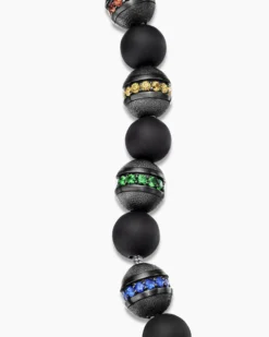 Spiritual Beads Rainbow Bracelet Sterling Silver with Black Onyx, Sapphires and Tsavorites, 8mm