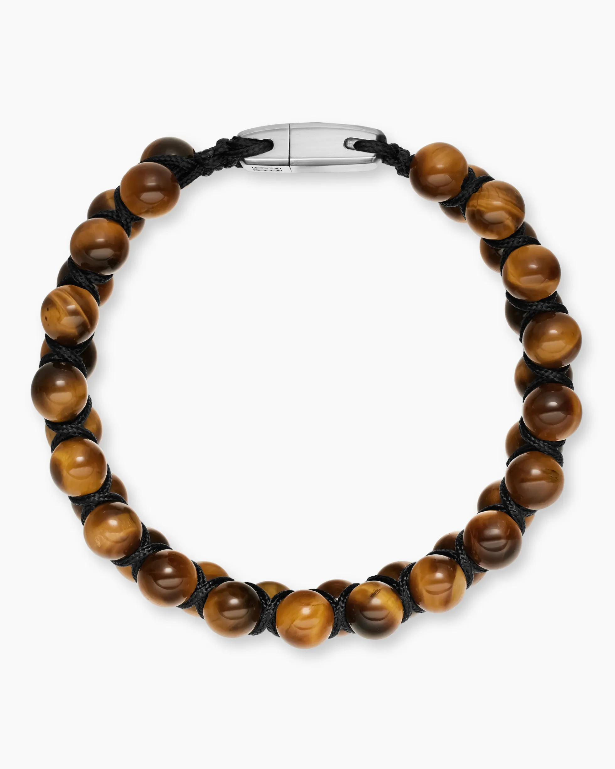 Spiritual Beads Two Row Woven Bracelet Tiger's Eye, Black Nylon and Sterling Silver, 8mm