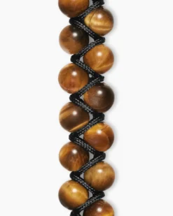 Spiritual Beads Two Row Woven Bracelet Tiger's Eye, Black Nylon and Sterling Silver, 8mm