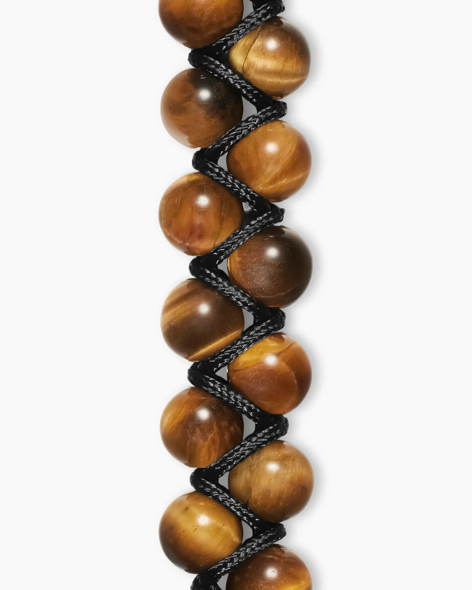 Spiritual Beads Two Row Woven Bracelet Tiger's Eye, Black Nylon and Sterling Silver, 8mm