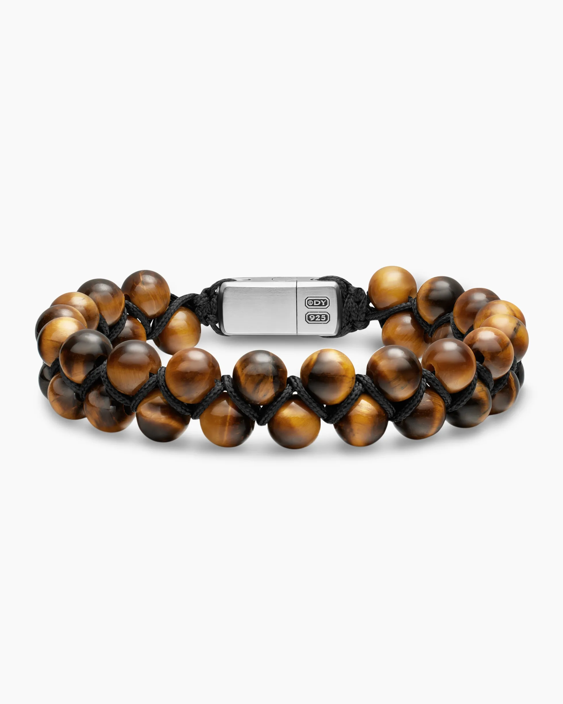 Spiritual Beads Two Row Woven Bracelet Tiger's Eye, Black Nylon and Sterling Silver, 8mm