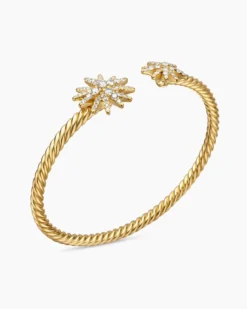 Starburst Cable Bracelet 18K Yellow Gold with Diamonds, 3.5mm