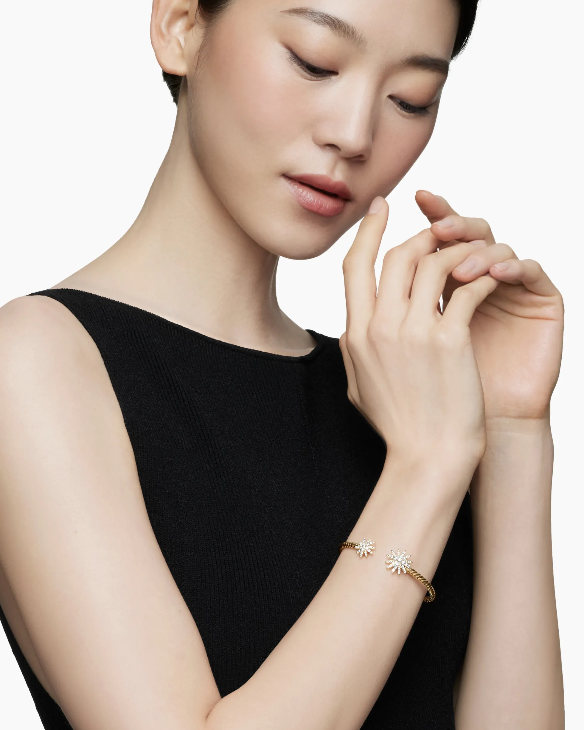 Starburst Cable Bracelet 18K Yellow Gold with Diamonds, 3.5mm