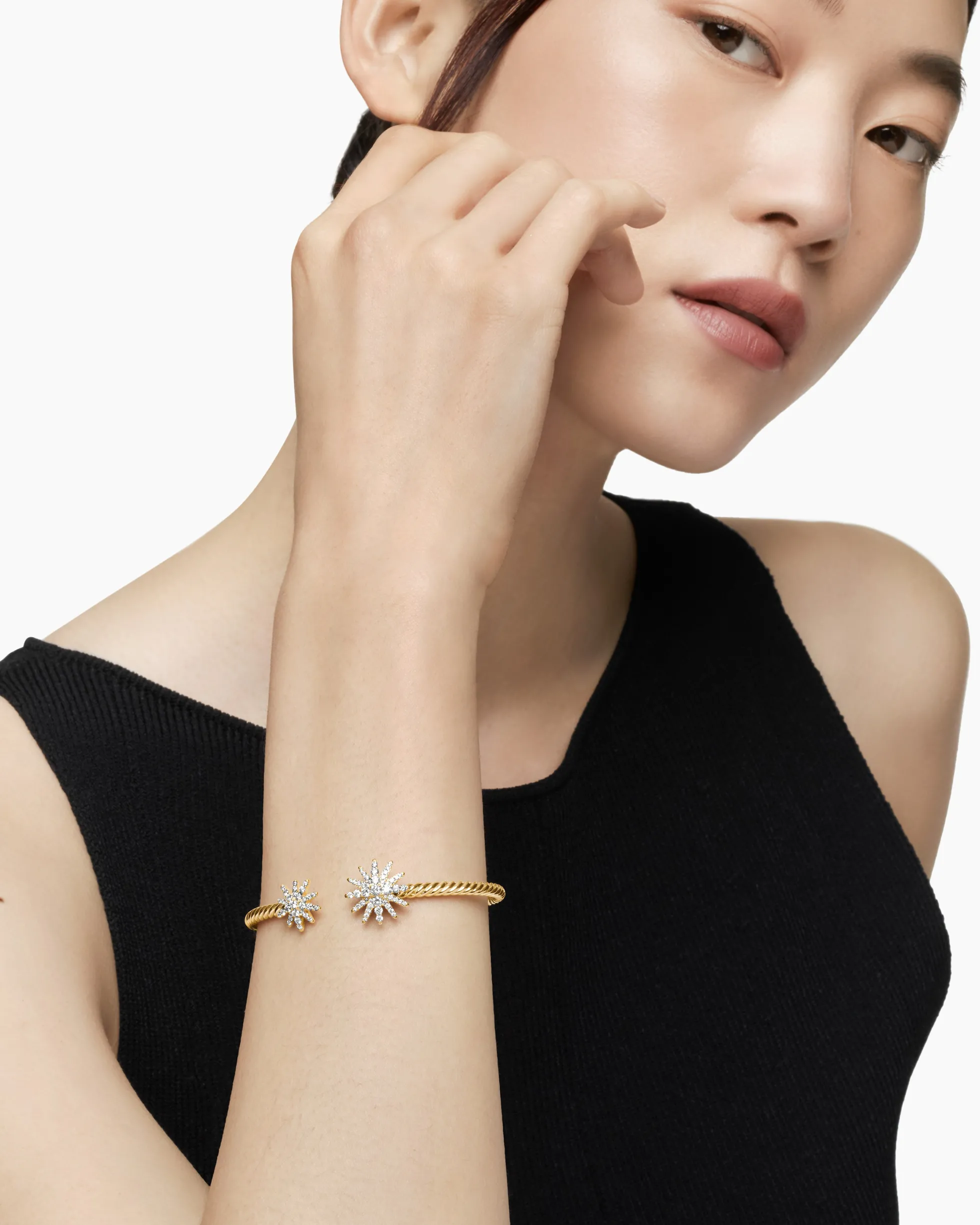 Starburst Cable Bracelet 18K Yellow Gold with Diamonds, 3.5mm