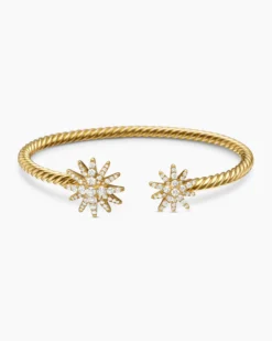 Starburst Cable Bracelet 18K Yellow Gold with Diamonds, 3.5mm