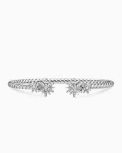 Starburst Cable Bracelet Sterling Silver with Diamonds, 3.5mm