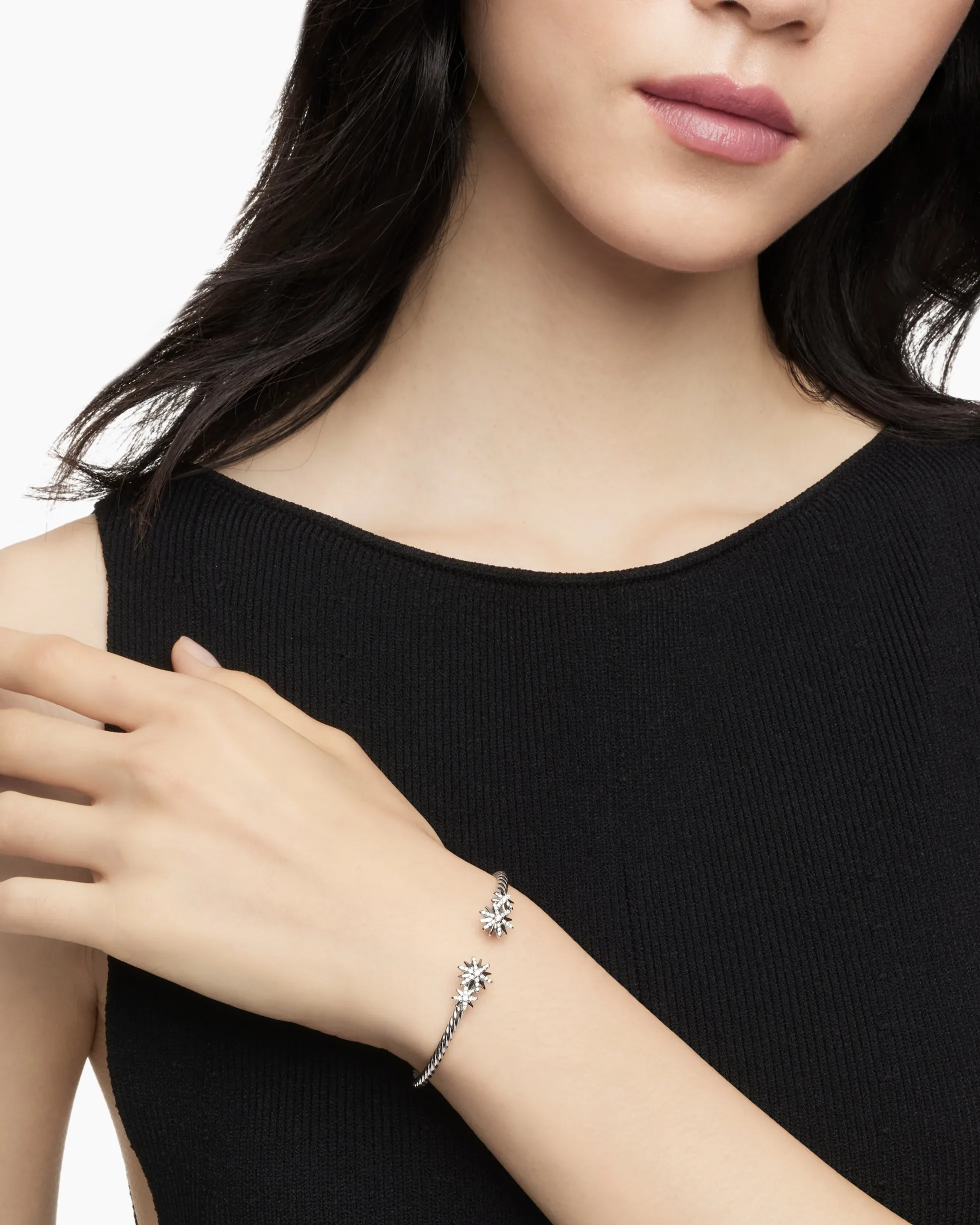 Starburst Cable Bracelet Sterling Silver with Diamonds, 3.5mm