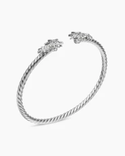 Starburst Cable Bracelet Sterling Silver with Diamonds, 3.5mm