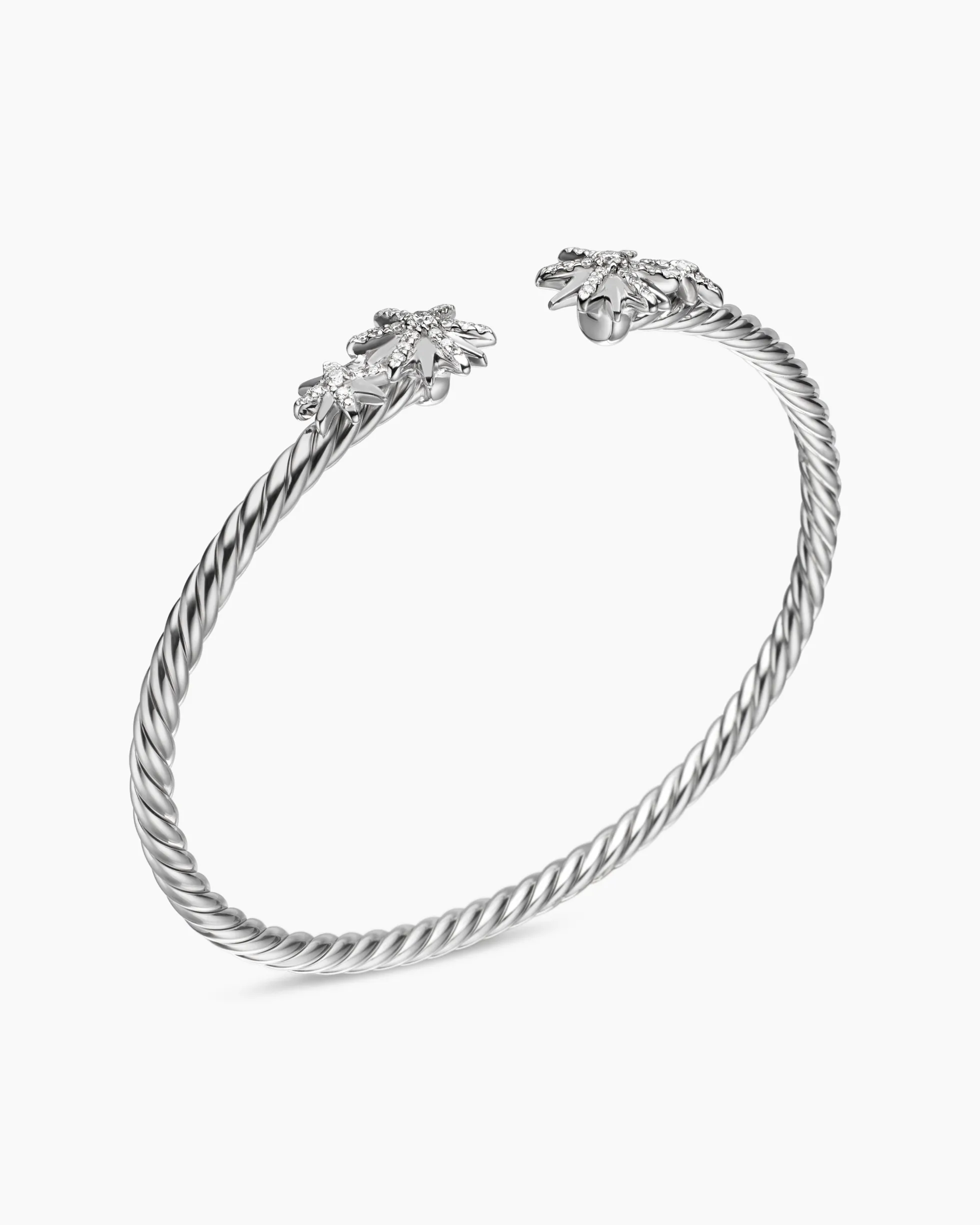 Starburst Cable Bracelet Sterling Silver with Diamonds, 3.5mm