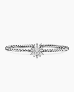 Starburst Center Station Bracelet Sterling Silver with Diamonds, 3mm